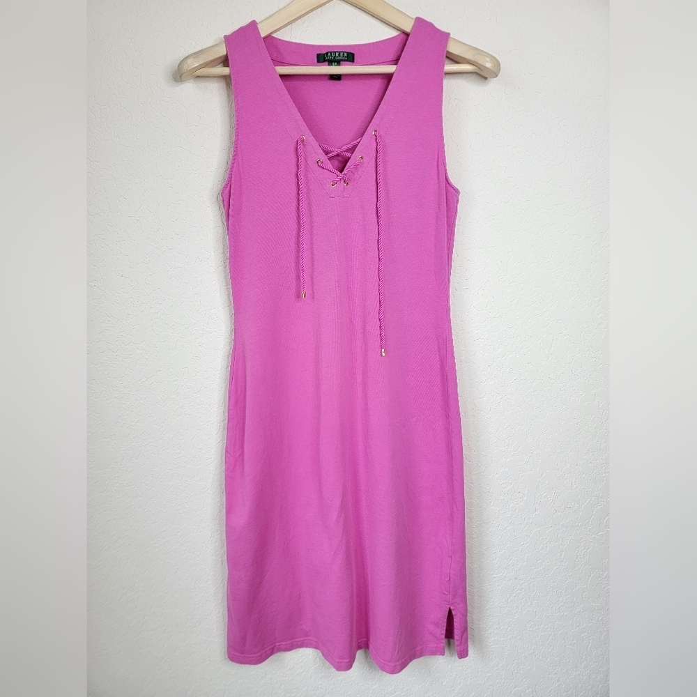 Lauren‎ Ralph Lauren pink sleeveless front laced up dress size small